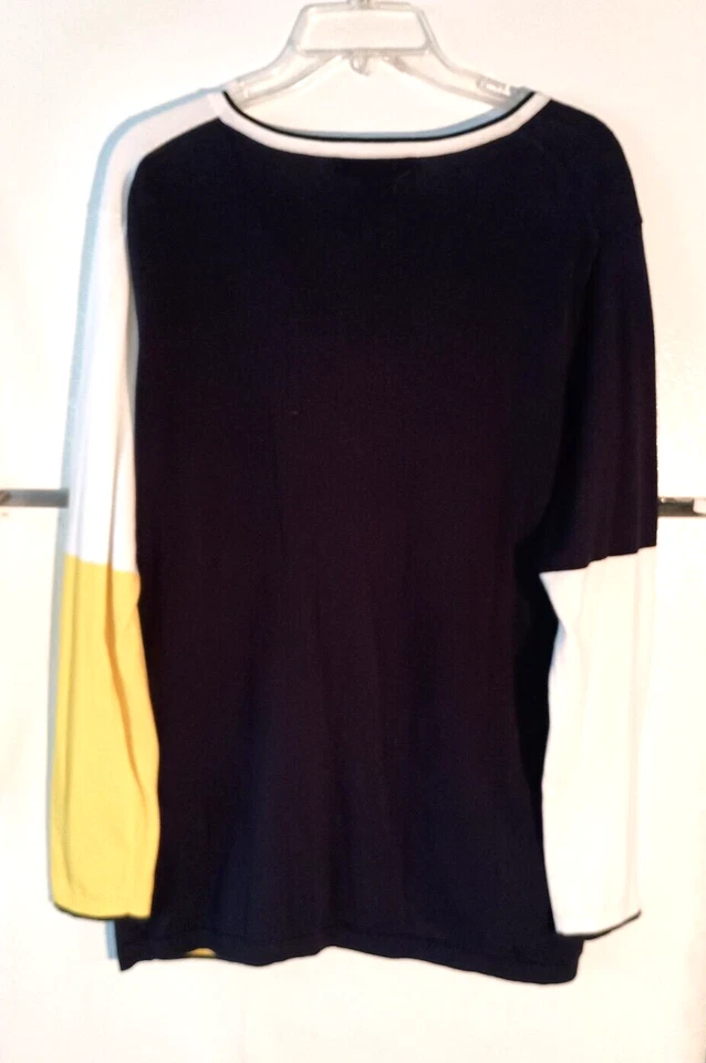 VINTAGE TOMMY HILFIGER BLACK WHITE YELLOW COLORBLOCK V-NECK SWEATER SIZE XXL 2XL - Image 4 of 4