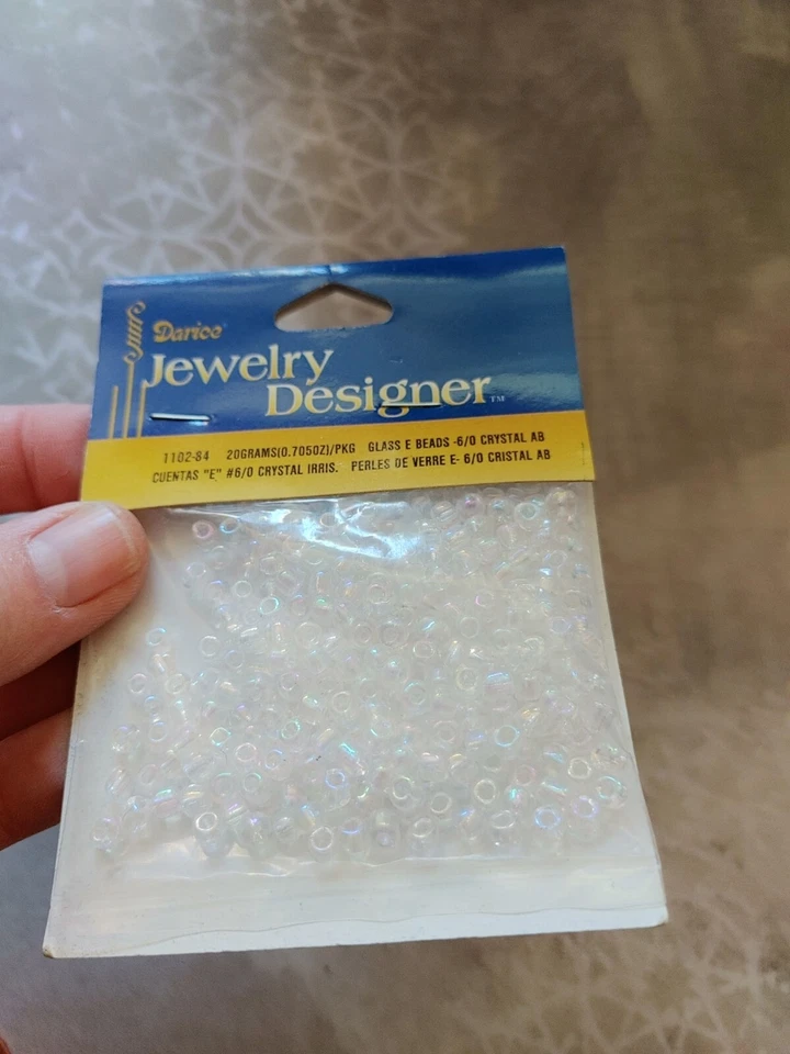 Cuentas de vidrio transparente AB iris blanco talla 6/E vintage sin usar stock antiguo 4 mm Darice Foto 3 de 4