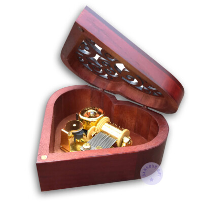 Play ''Once Upon a December'' Wooden Heart Shape Music Box With Sankyo Movement