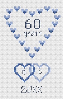 Diamond Wedding Hearts Anniversary Cross Stitch Card Kit or Pattern - Florashell