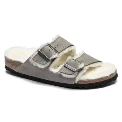 Birkenstock Arizona Shearling 1017402 Sandal Unisex 7W/5M Gray Suede Slip-On P10 Birkenstock Arizona Shearling – Stone Coin Suede | Plaza  main image 3