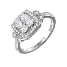 Sterling Silver Square Halo CZ Stones Ladies Ring