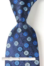 Classic Floral Polka Dot White Blue JACQUARD WOVEN 100% Silk Men's Necktie Tie