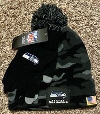 NWT NFL Team Apparel Seattle Seahawks Football Beanie Hat Gloves, 50