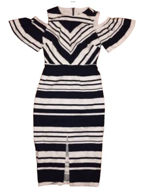 asos black white striped dress Asos Womens Cold Shoulder White And Black Stripe Midi Dress Size 0