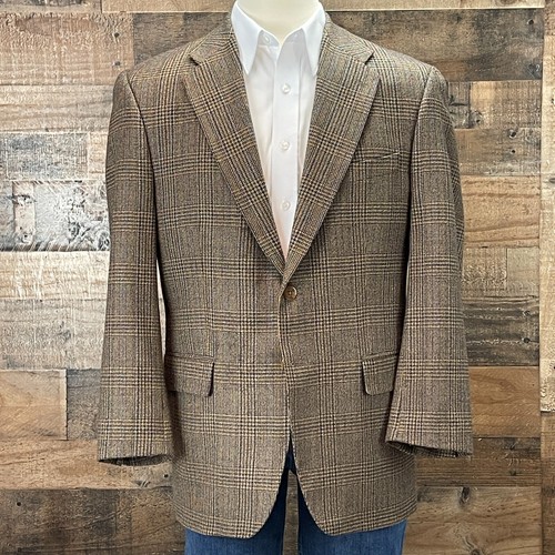 Chaps Ralph Lauren Wool Sport Coat Mens 44R Brown Houndstooth Blazer Jacket FLAW - Picture 3 of 15