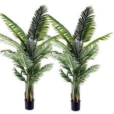 2PCS 6.6ft Large Artificial Palm Tree Tropical Plant 21 Leave Outdoor Home Decor