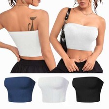 Women Off Shoulder Elastic Knit Tube Tops Blouse Strapless Bandeau Crop Tank Top