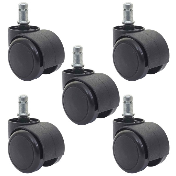 5Er-Set BüRostuhl-Rollen HWC-H86, Hartbodenrollen, 150Kg Belastbar 50Mm, Schwarz-image