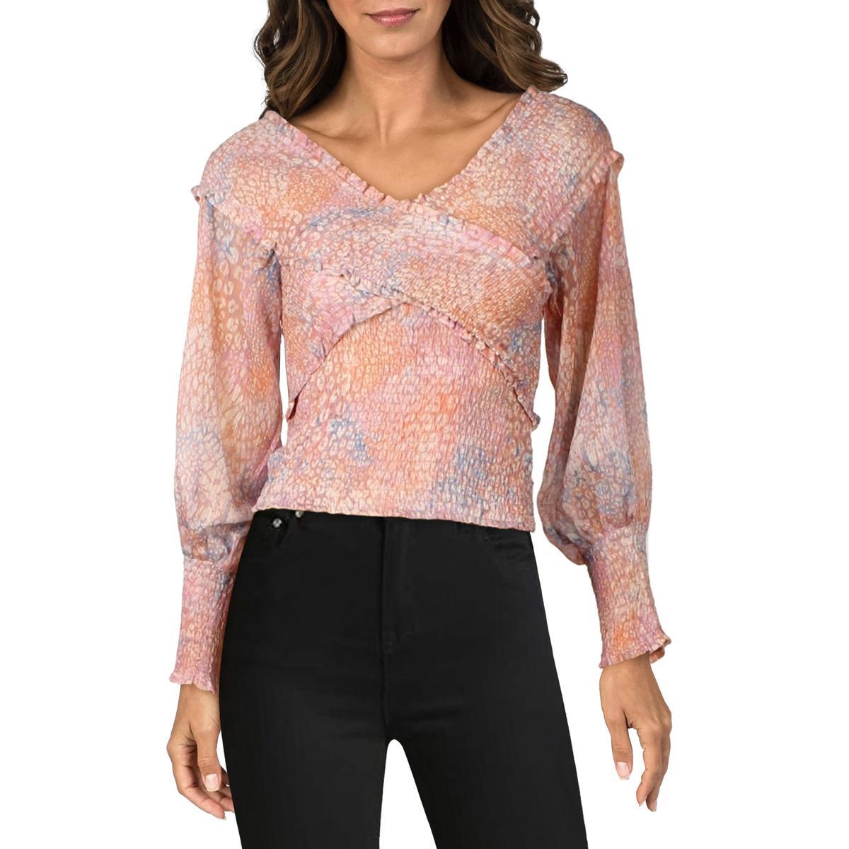 Женская розовая укороченная рубашка с оборками и складками BB Dakota by Steve Madden XS BHFO 2146
