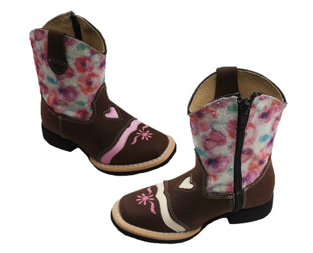 Kids Toddler Genuine Leather Cowboy Boots zipper closure Color Change