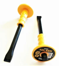 2 TOLSEN 12" MECHANICS COLD CHISELS 1" WIDE BLADE END WITH GRIPPING HANDLE 25089