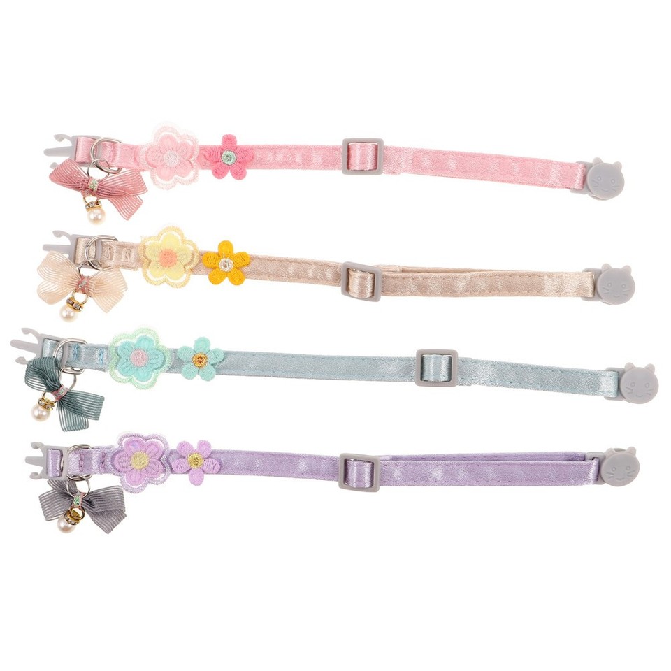 4pcs Cat Flower Collar: Breakaway Kitten Neck Collars With Fake Pearl ...