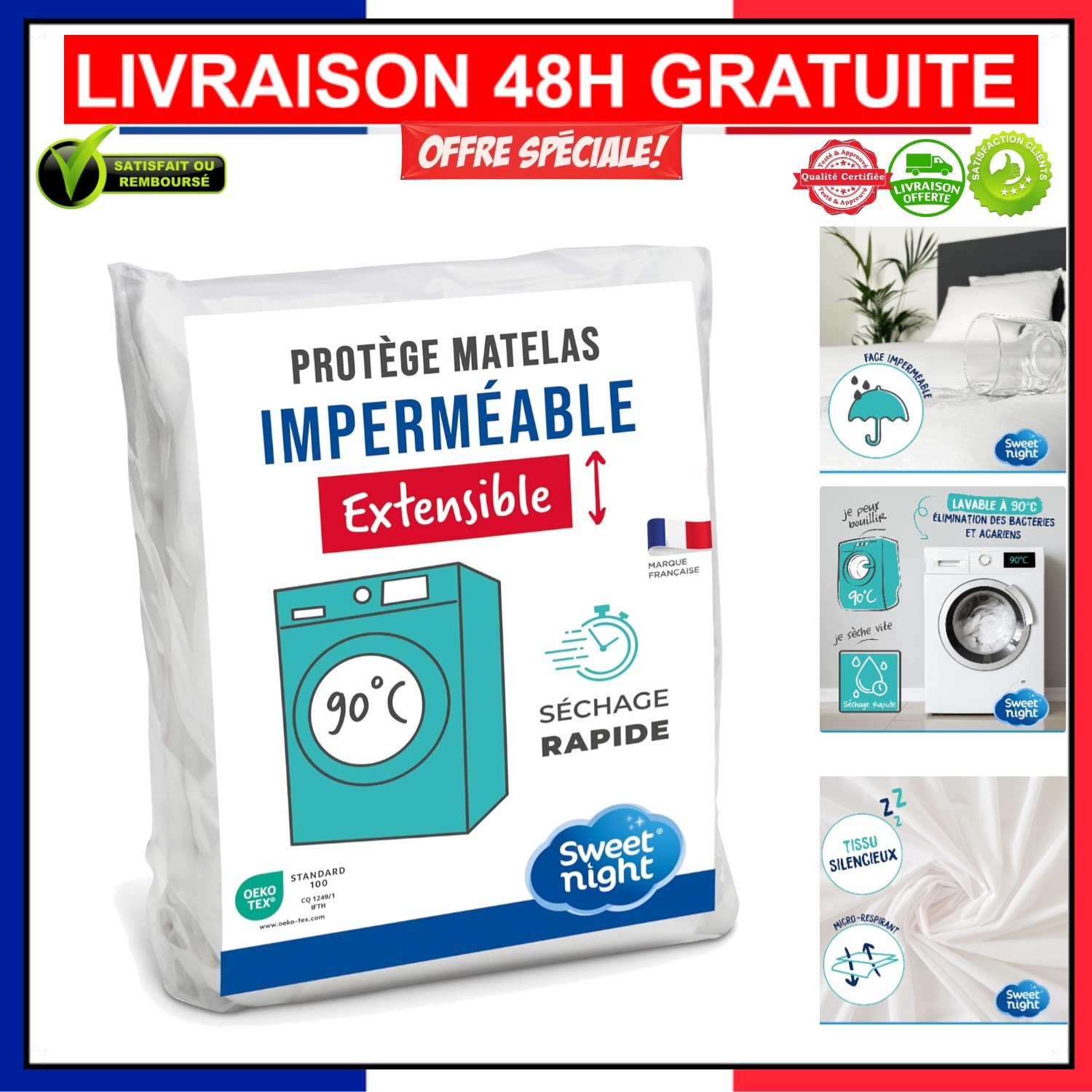 Protège-matelas 140x200 alèse imperméable et respirante avec bonnet élastique grand lit