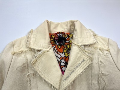 Diesel Trench Coat Denim Wool Grunge Distressed Y2K Vintage Beige