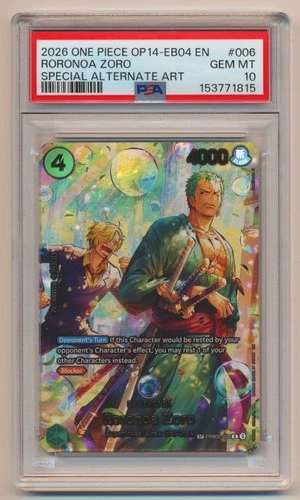 PSA 10 One Piece OP14-EB04 Special Alternate Art Roronoa Zoro PRB02-006 GEM MINT