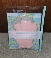 NEW/Sealed Exfoliating Bath Gloves Set, 2 Dual Texture Sponges for Shower Use
