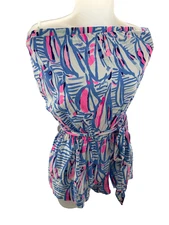 Lilly Pulitzer Ritz Romper Blue Haven Sailboat Print Womens Romper Shorts Size S