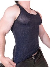 Sexy Sleeveless T-shirts Fashion Stretch Shiny Breathable Sheer Vest Tank Tops