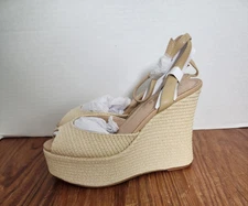 Steve Madden Wanona Nat Raffia Wedge Platform Sandals Ankle Strap Sz 9 NWT