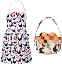 2 Pcs Egg Collecting Apron and Basket, 15 Gathering Pockets Chicken Apron and 7