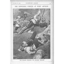 RUSSO-JAPANESE WAR Russians Charging the Japanese Trenches - Antique Print 1904