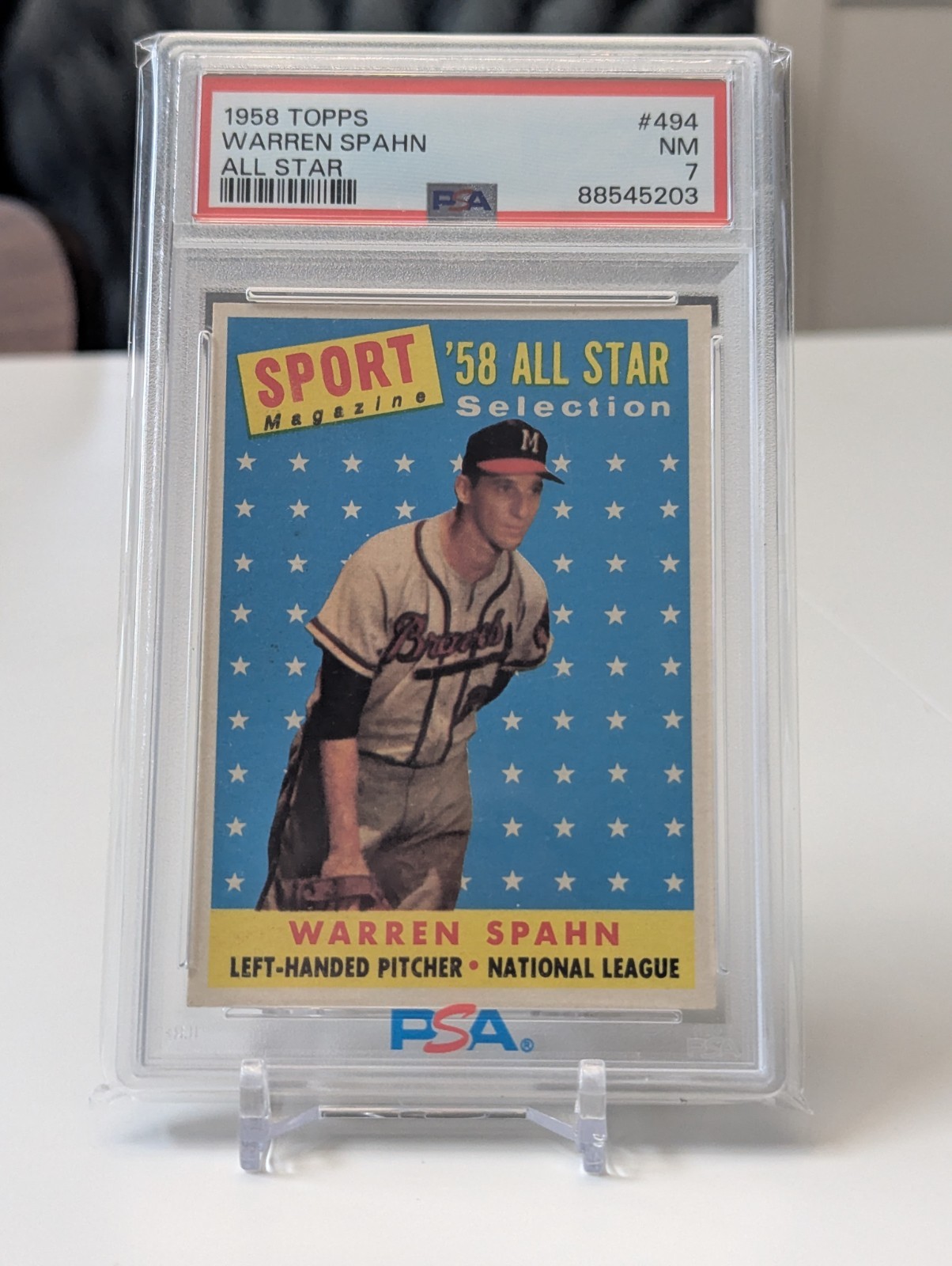 1958 Topps Sport Magazine '58 All Star Selection Warren Spahn #494 PSA 7 HOF