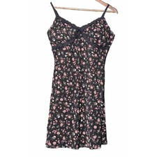 Vintage Y2K Black Floral Mesh Babydoll Dress Juniors L Coquette Fairy Goth Lace