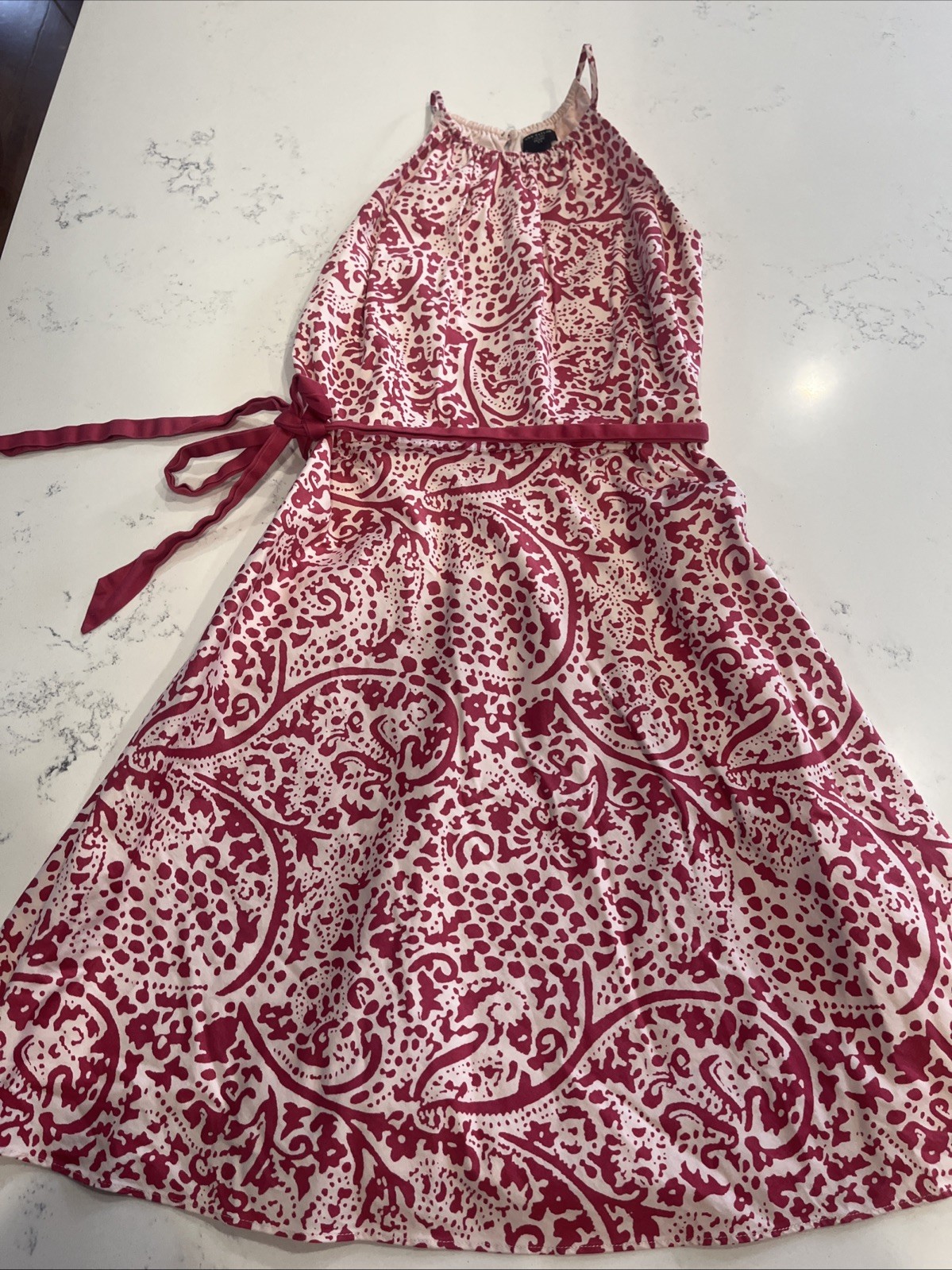 Ann Taylor Women's Paisley Halter A-Line Dress 10P Hot Pink Sleeveless Cotton