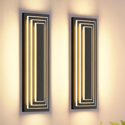 2 Pack 24'' LED Outdoor Wall Light Modern Black 3-Tier Front Door Sconce Fixture