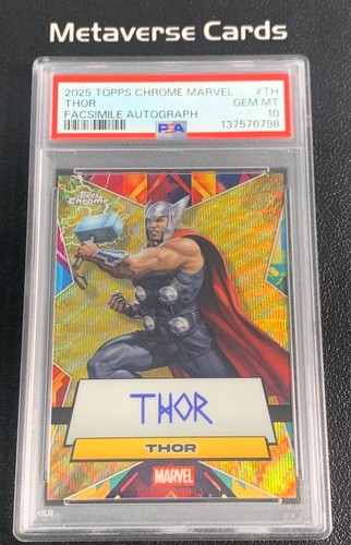 2025 Topps Chrome Marvel Facsimile Thor Auto Gold Wave Refractor /50 PSA 10