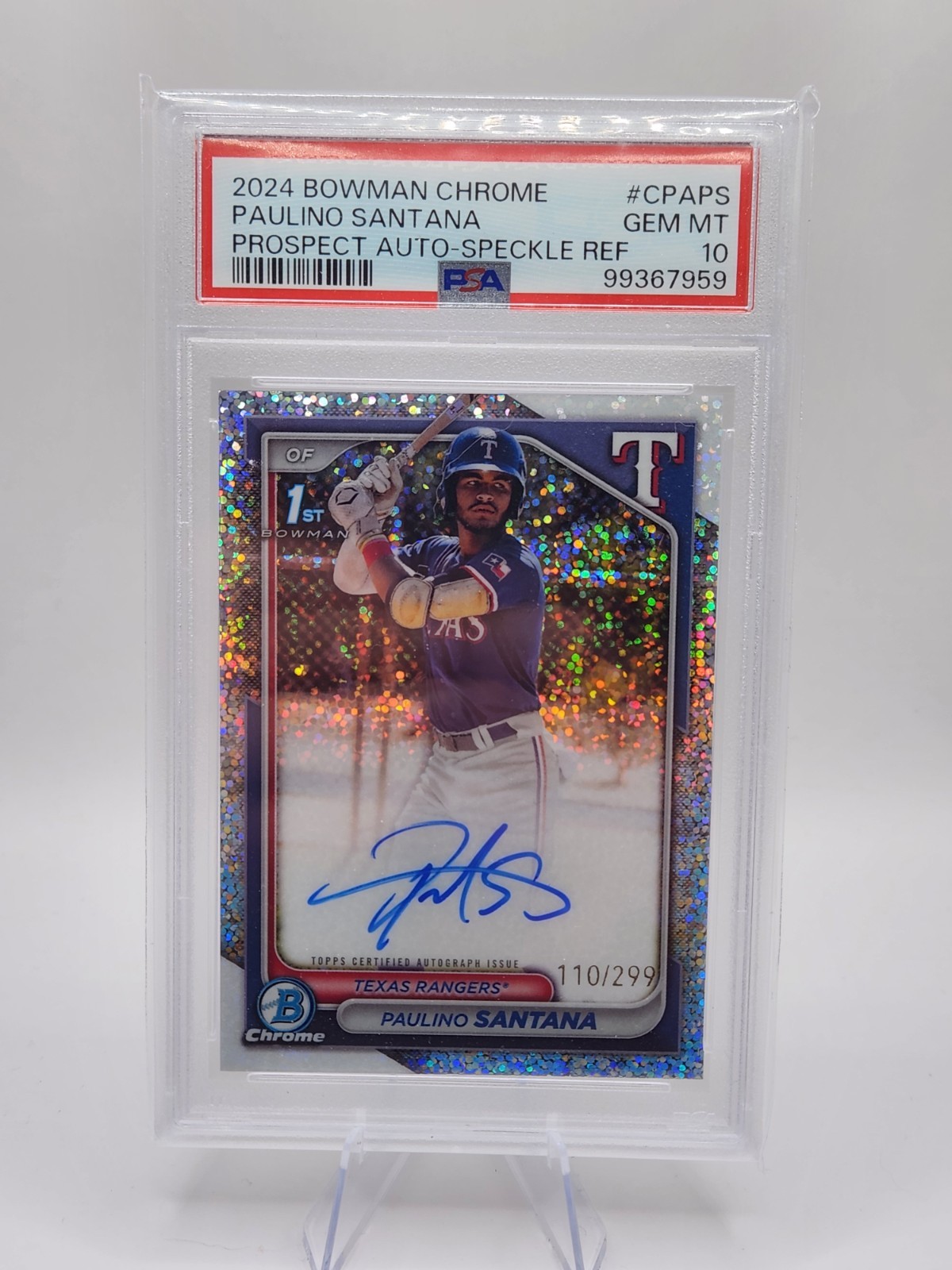 2024 Bowman Chrome 1st Paulino Santana Speckle Refractor Auto /299 PSA 10 GEM MT