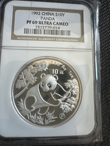 Moneta Argento 1992 Cina Panda 10 Yuan NGC PF 69 Piccola Data ULTRA CAMEO -014 - Foto 2 di 9