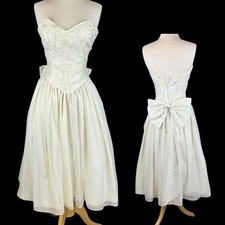 Vintage 80s Gunne Sax Strapless Dress Gown 9/20 Sequins Organza Drop Waist Bow