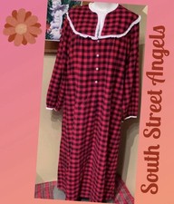 LANZ OF SALZBURG RED / BLACK BUFFALO PLAID LONG FLANNEL Nightgown   LARGE