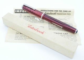Esterbrook J Red Pearl & Chrome Fountain Pen In Box 9556 Fine Nib 1950's