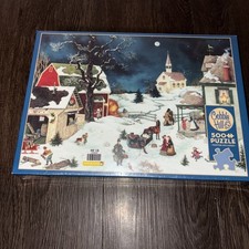 New Cobble Hill "Moonlit Winter" 500 Piece Puzzle Country Scene - Sealed