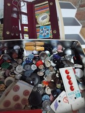 tin of old buttons and other bits vintage sewing kit ect