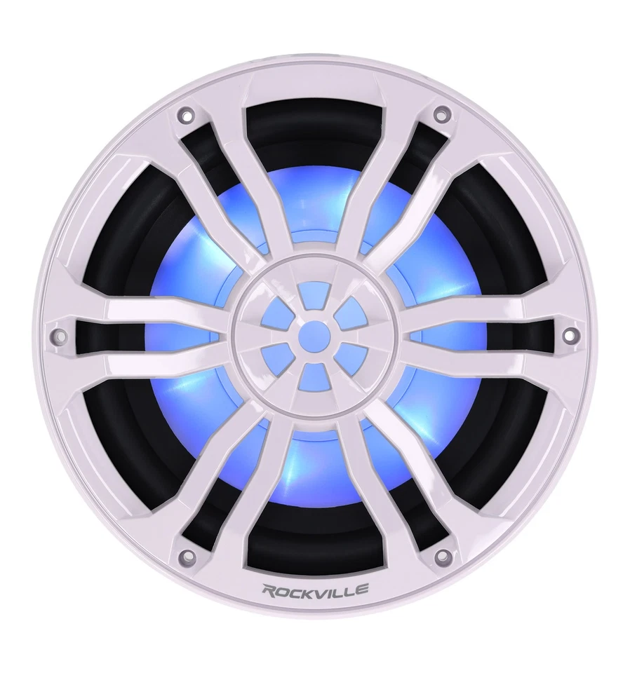 Rockville RM-PREMIUM104 WHITE Marine Boat 10" Free Air Subwoofer with RGB LED