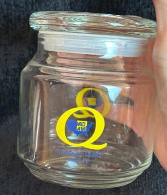 Vintage Mid Am Advertising Glass Canister Candy Jar w Lid Juda WI