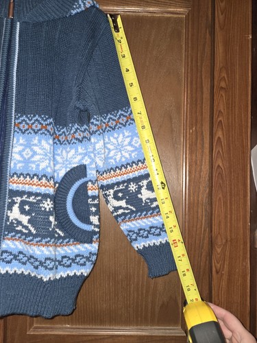 Kids Fair Isle Sweater Size 6-7 Blue Unique Hooded Zipped Cardigan - Picture 7 of 8