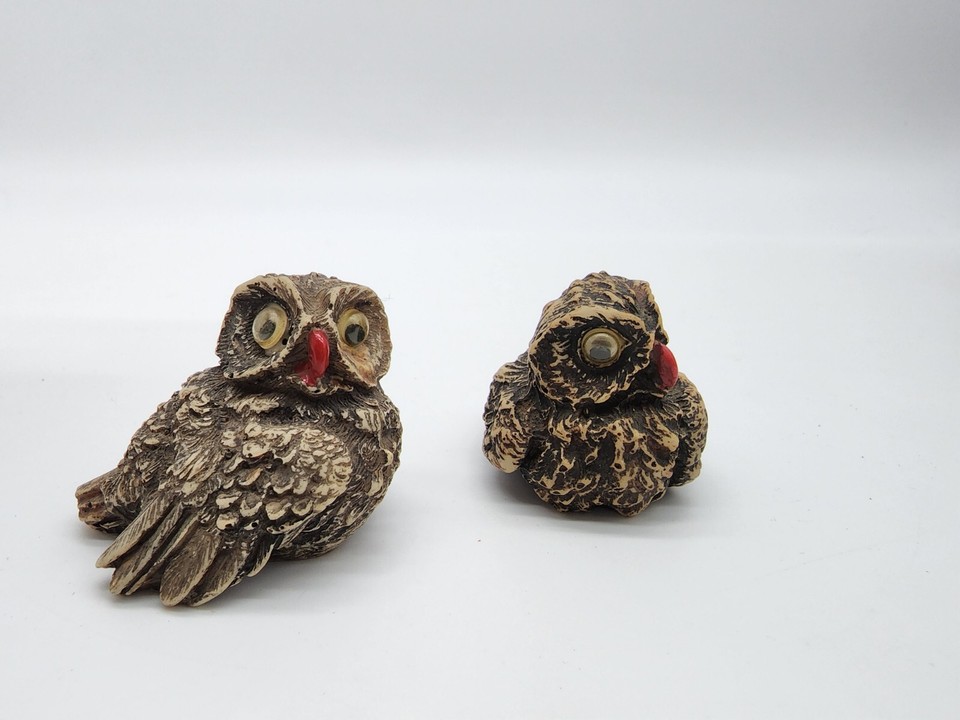 Vintage Owl Statue Hard Plastic Resin Owl Figurine Set of 2 brown owl