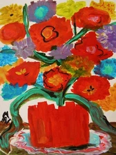ORIGINAL Flowers NAIVE Self Taught Folk OUTSIDER MCW art Mary Carol Primitive 