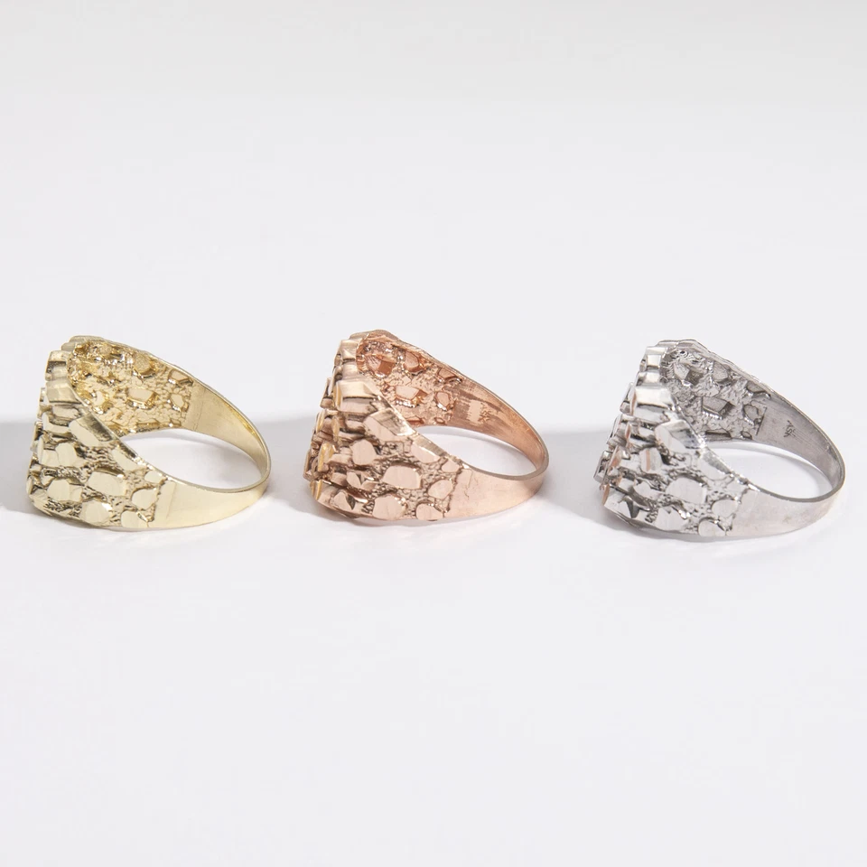 Anillo pepita cuadrada grande de oro macizo de 10K oro amarillo blanco rosa Foto 3 de 4