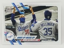 2021 Topps Series 1 Base #303 Hands Up! Masks Up! - Los Angeles Dodgers