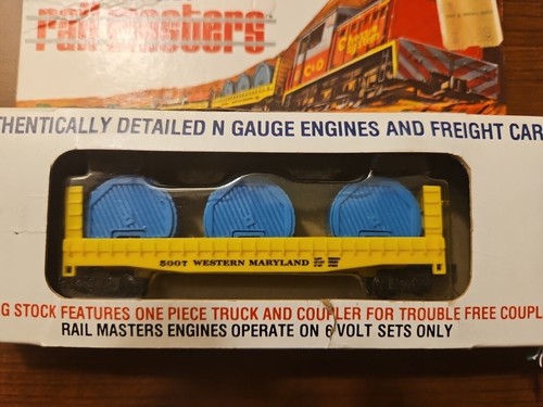 N Scale Aurora Rail Masters #5474 Bulkhead Flat Car w/ Cable Spools - Picture 2 of 3