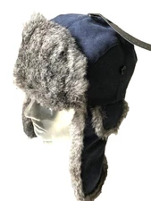 NWT BLOOMINGDALES RABBIT FUR TROOPER HAT $90 RETAIL SIZE L