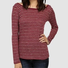 $85 Splendid Women's Red Long-Sleeve Alline Striped Scoop-Back Tee Top Size S