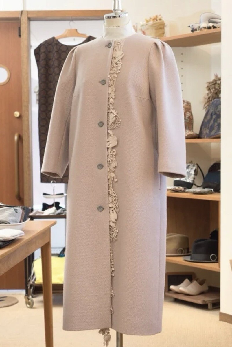 ミナペルホネン　forestparde Mina Perhonen Forest Parade Coat Size 38/6 Pink Wool Made In Japan