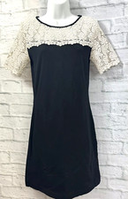 Great Plains Shift Dress Size S Black & Cream Lace Short Sleeves & Chest Stretch
